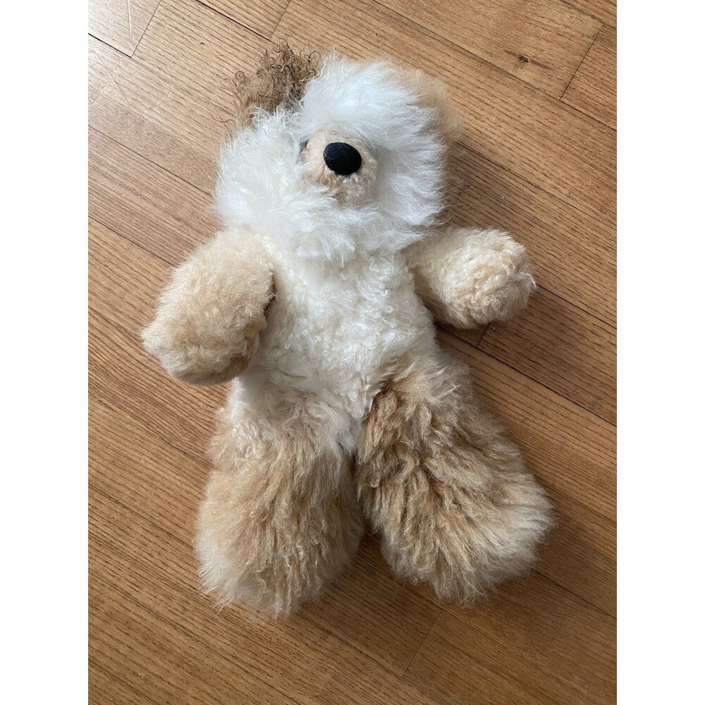100% Baby Alpaca Fur Teddy Bear Plush White Brown Made in Peru OOAK Farm Stuffed